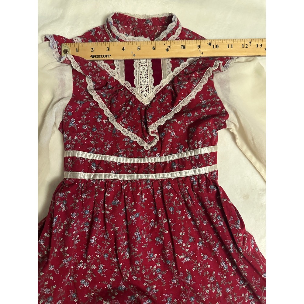 Vintage Gunne Sax Girls Dress 6X Burgundy Floral Lace Prairie Victorian Red - Picture 13 of 16